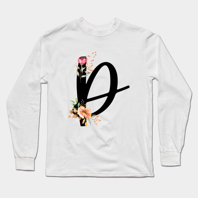 Letter D With Autumn Floral Wreath Long Sleeve T-Shirt by NatureGlow